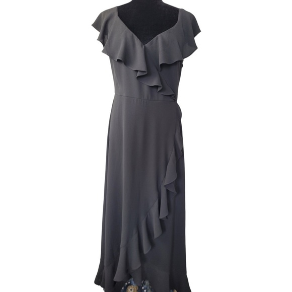 Calvin Klein woman black cocktail dress party’s maxi dresss with ruffle size 10 - Picture 1 of 12